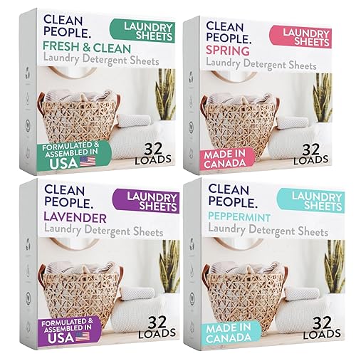 Clean People Laundry Detergent Sheets- Recyclable Packaging, Hypoallergenic, Stain Fighting, Works with All Machines including HE (128 Count, Variety