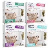 Clean People Laundry Detergent Sheets- Recyclable Packaging, Hypoallergenic, Stain Fighting, Works with All Machines including HE (128 Count, Variety