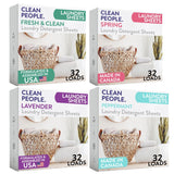 Clean People Laundry Detergent Sheets- Recyclable Packaging, Hypoallergenic, Stain Fighting, Works with All Machines including HE (128 Count, Variety
