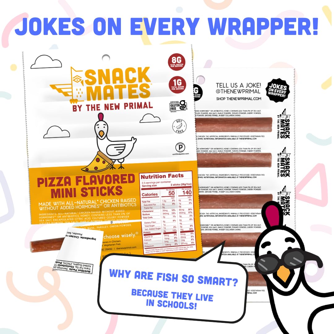 Snack Mates by New Primal Sampler Three Flavor Pack, Mini Chicken Sticks, High Protein and Low Sugar Kids Snack, Certified Gluten Free, Soy Free