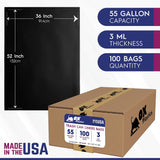 55 Gallon Trash Bags Heavy Duty - Large Black Contractor Bags 36x52" - Industrial, Yard Waste, Lawn & Leaf, Construction Garbage Can Liners - Made in