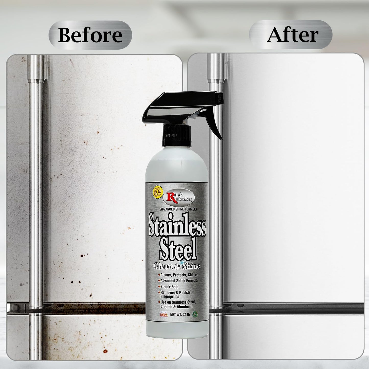 Rock Doctor Stainless Steel Cleaner and Protectant, Streak-Free Cleaning Solution for Chrome and Aluminum Appliances or Surfaces, Smudge Resistant