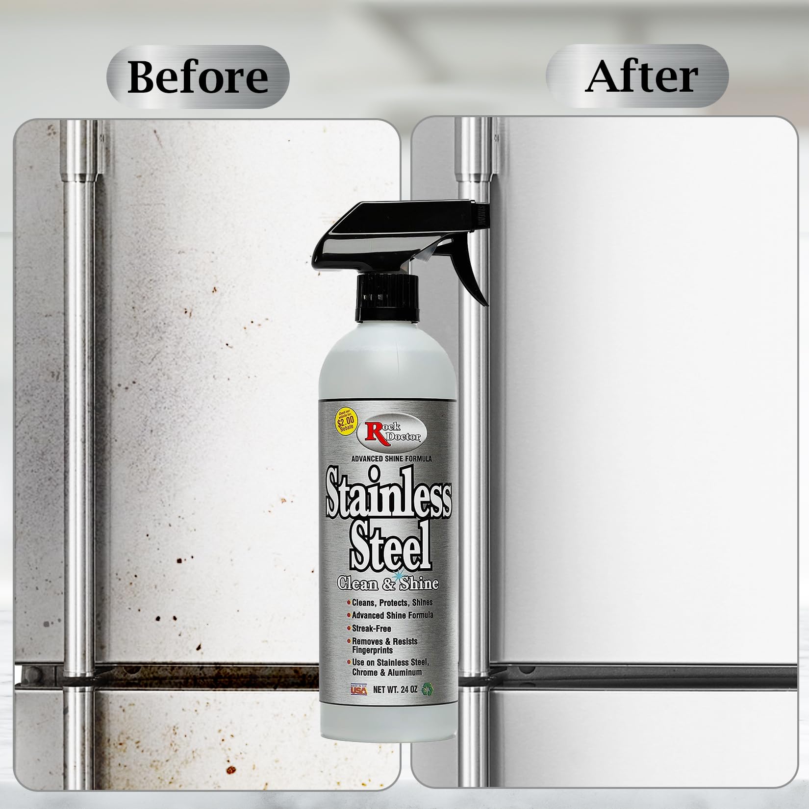 Rock Doctor Stainless Steel Cleaner and Protectant, Streak-Free Cleaning Solution for Chrome and Aluminum Appliances or Surfaces, Smudge Resistant