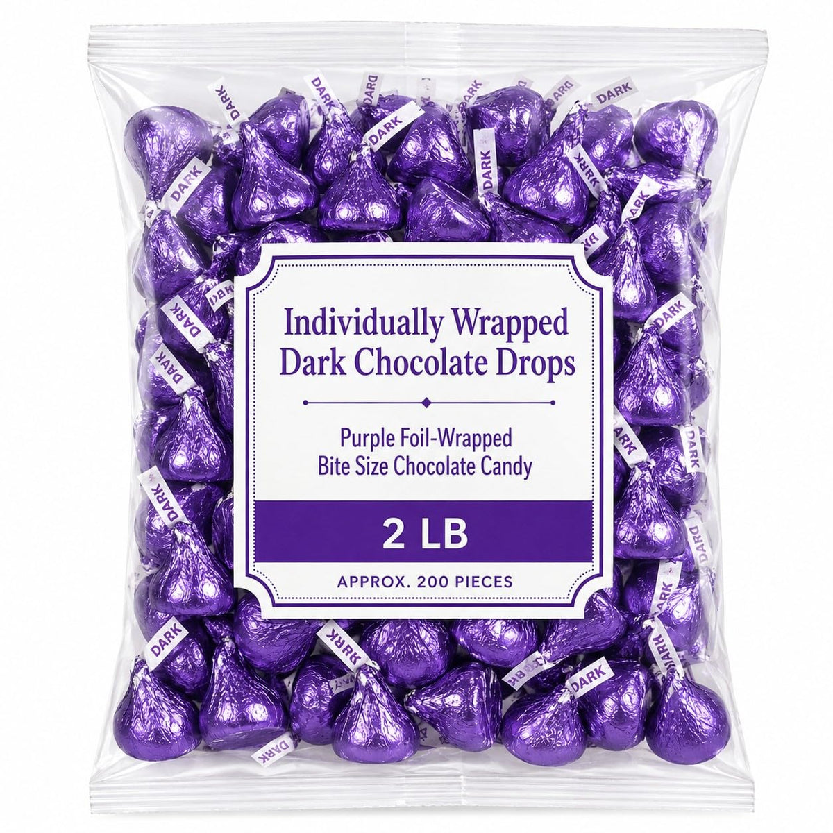 Dark Chocolate Drops, Purple Foil-Wrapped, 2 lb Bulk Bag