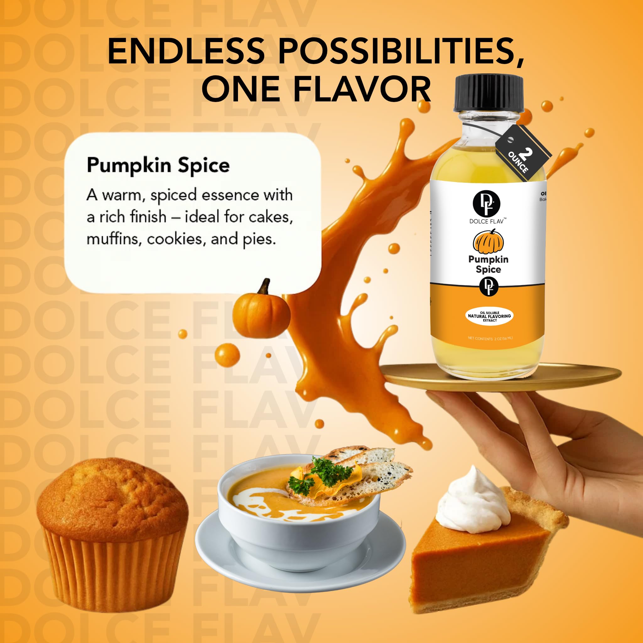Dolce Flav Natural Pumpkin Spice Extract - 1 Gallon Oil-Soluble Kosher, Sugar-Free, Concentrated Warm Pumpkin Spice Flavoring for Baking, Smoothies