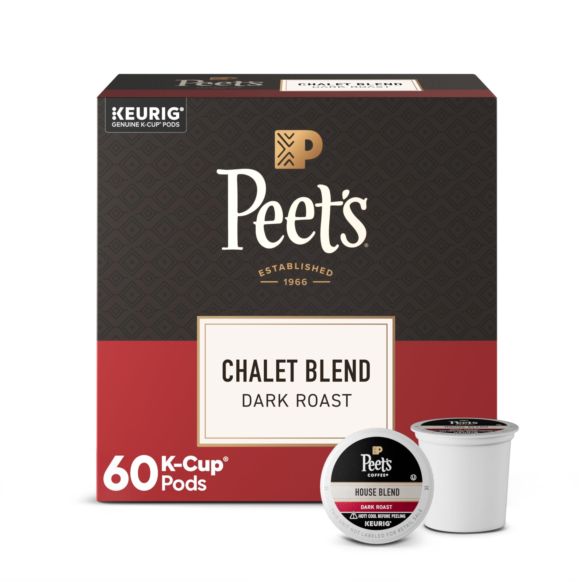 Peet's Coffee, Dark Roast Keurig K-Cup Pods, 100% Arabica Coffee - Chalet Blend 60 Count (1 Box of 60 K-Cup Pods)