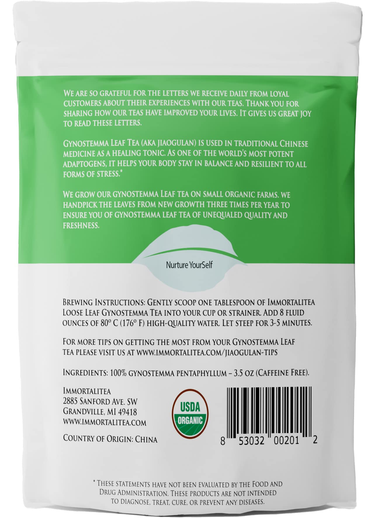 Gynostemma Tea USDA Organic Jiaogulan Loose Leaf Tea | Naturally Sweet Adaptogen | AMPK Metabolic Activator | Caffeine-Free Herbal Tea by Immortalitea