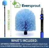 EVERSPROUT 5-to-12 Foot Cobweb Duster and Extension-Pole Combo (20 Foot Reach, Soft Bristles) | Hand Packaged | Lightweight, 3-Stage Aluminum Pole |