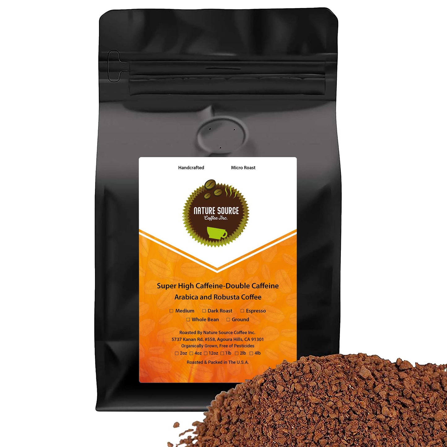 Super High Caffeine | Double Caffeine | Organic | Strong Robusta | Fresh Roasted | Ground | 12oz 1-Pack