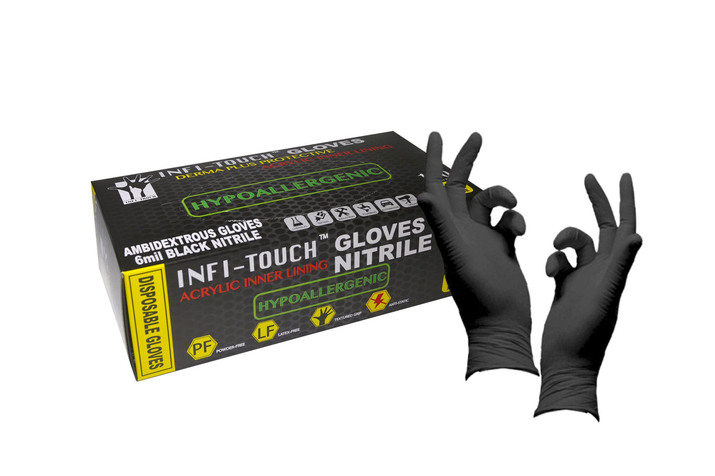 Infi-Touch Black Nitrile Protective Gloves, Medium, Pack of 100