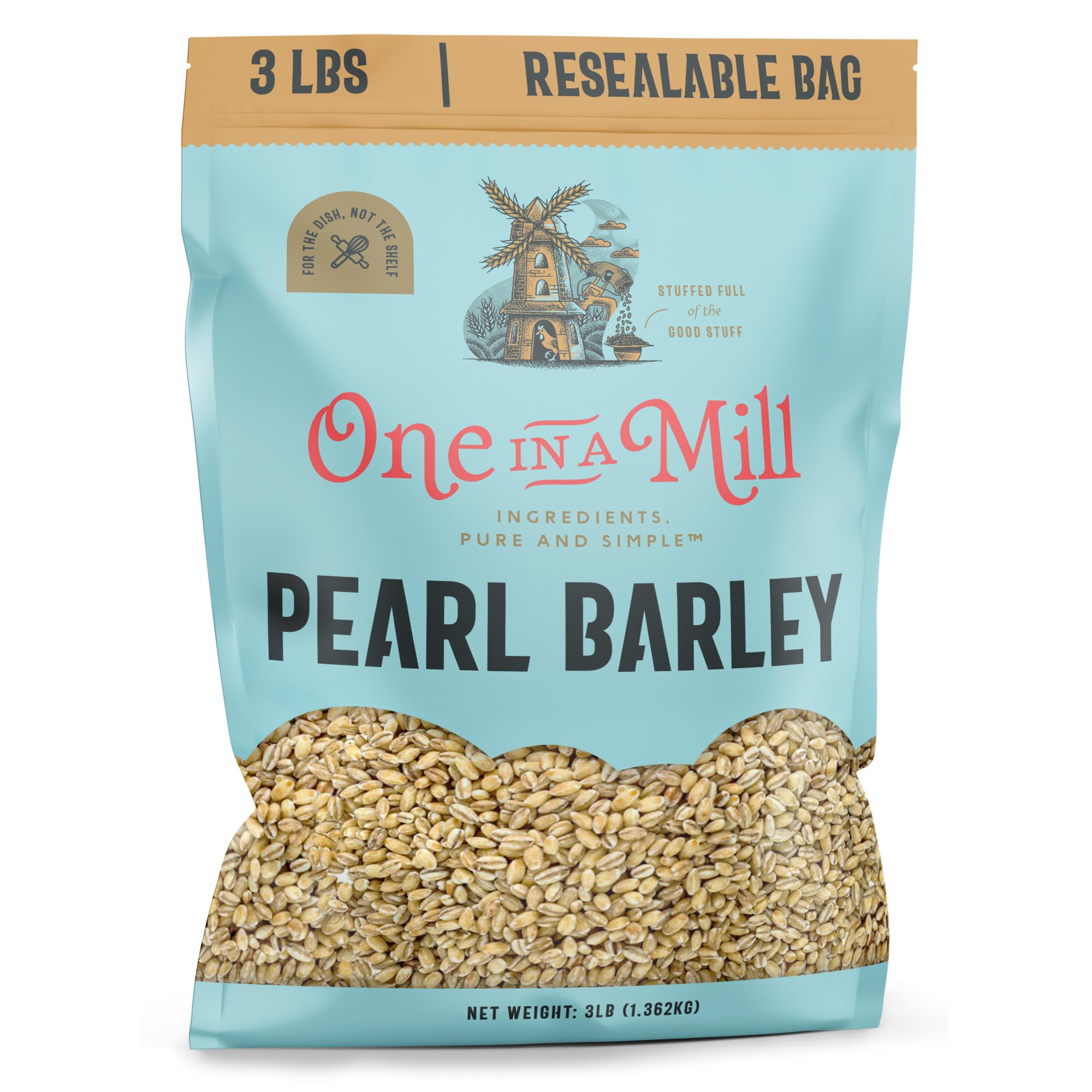 ONE IN A MILL Pearl Barley 3LB Bulk Resealable Bag | For Beef Stew, Soups, Steel Cut Oatmeal, Casseroles & Cooking | Hearty Plant-Based Whole Grain for Cooking | OU Kosher