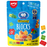 AMOS 4D Gummy Blocks - 7oz (198g) Fruit-Flavored Building Block Gummies, Fun Play Edible Candy with Real Fruit Juice, Artificial Flavor