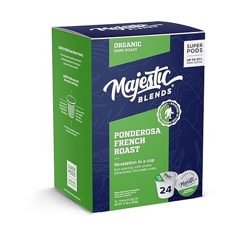 Majestic Blends Organic Coffee, Ponderosa French Roast SUPER PODS, Single Serve Coffee Pods, 24 count
