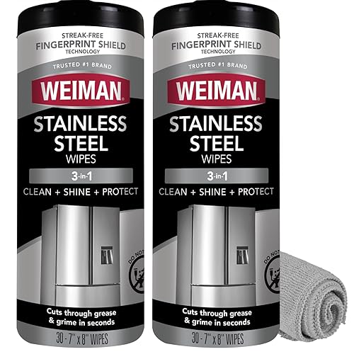 Weiman Stainless Steel Cleaner & Polish Kit, 2 Wipes & Cloth, Anti-Fingerprint, Removes Grease, Water Spots, Streaks & Residue, Polishing Cleaner Safe