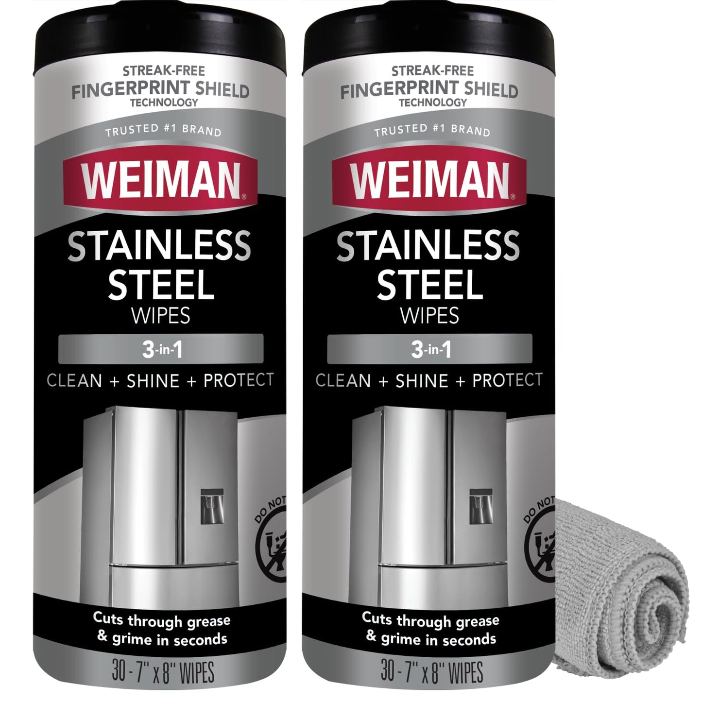 Weiman Stainless Steel Cleaner & Polish Kit, 2 Wipes & Cloth, Anti-Fingerprint, Removes Grease, Water Spots, Streaks & Residue, Polishing Cleaner Safe