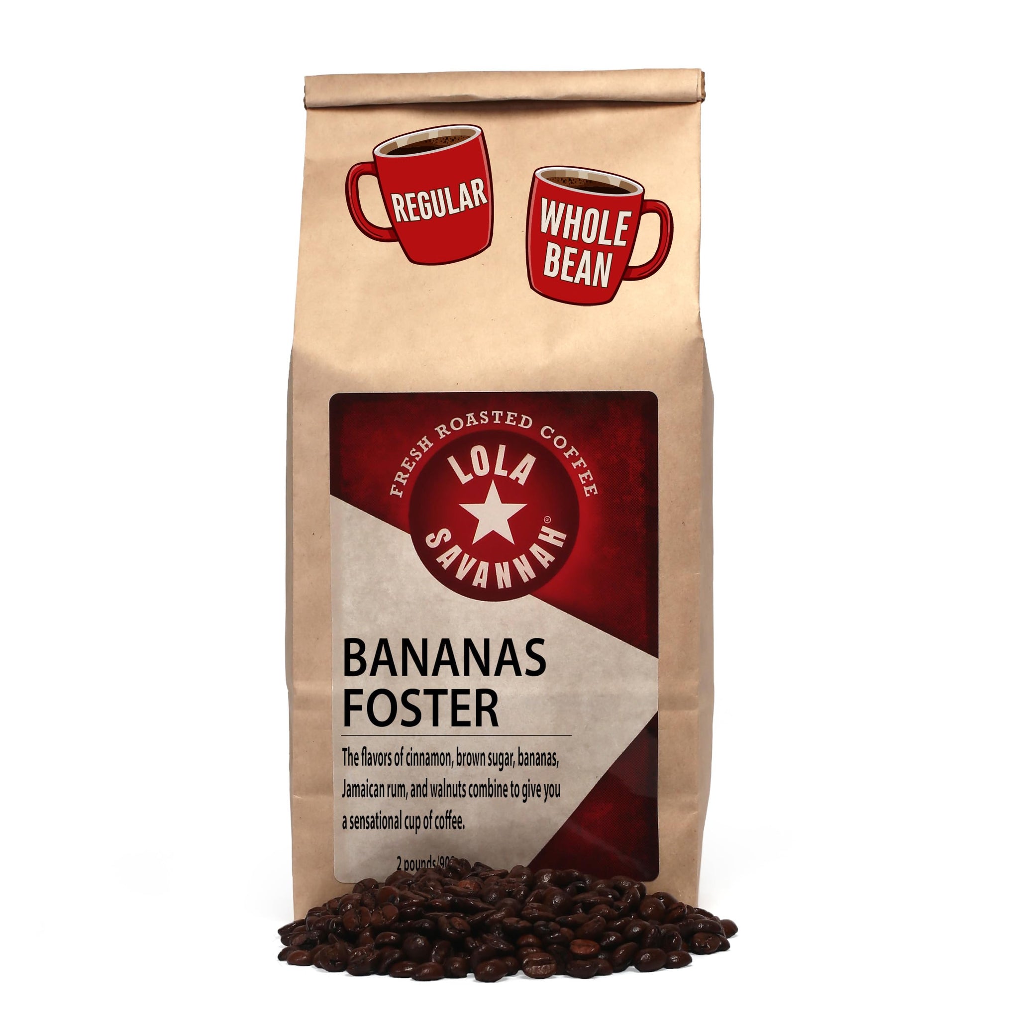 Lola Savannah Bananas Foster Whole Bean Caffeinated Coffee, 2lb