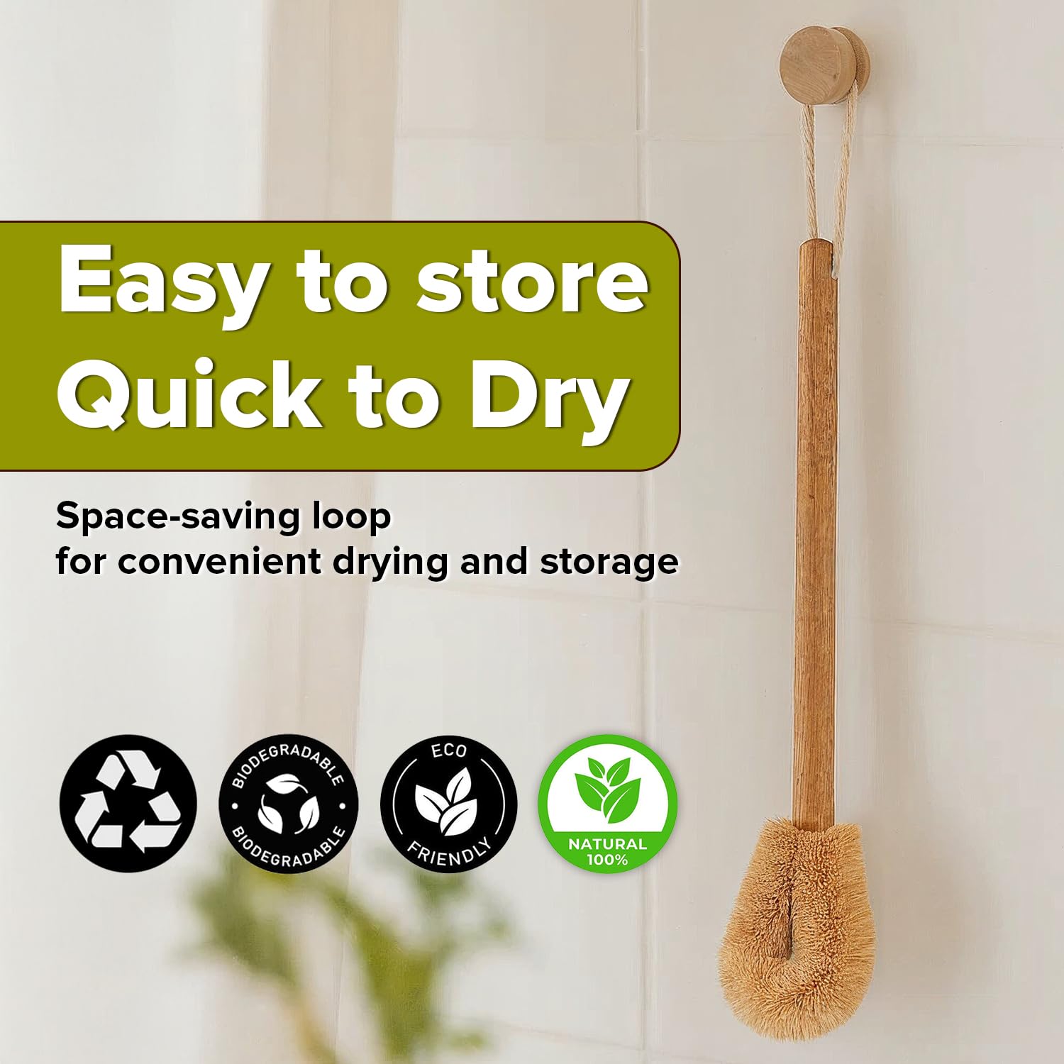 Squirrel Eco-Friendly Toilet Brush with Natural Coconut Fiber Handle and Wooden Handle, Pack of 2, Sustainable Bowl Cleaner with Hanging Hook