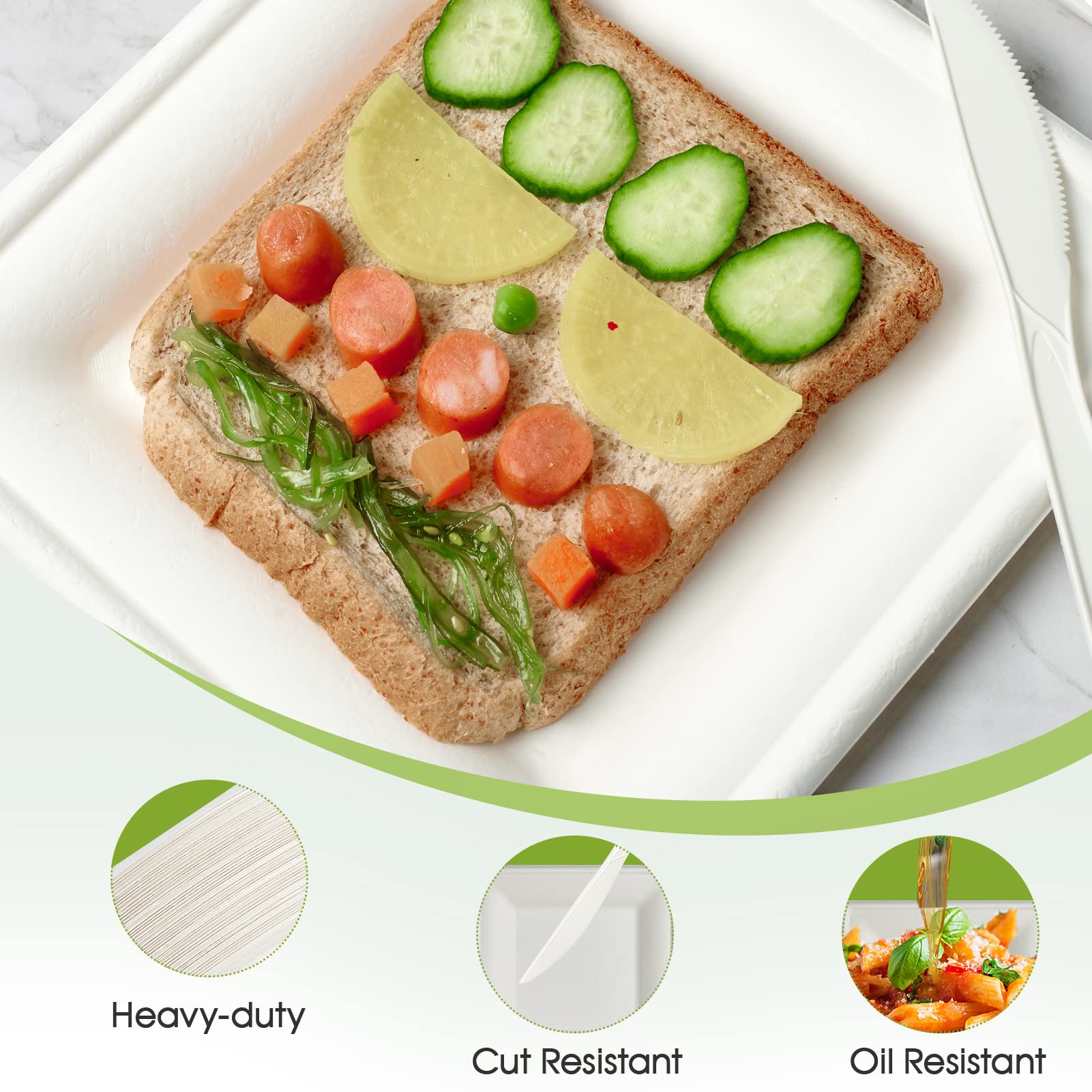 ECOLipak 150 Piecs Compostable Square Plates, 6 inch Eco-friendly Heavy Duty Biodegradable Sugarcane Disposable Paper Plates for Party Dinner Birthday