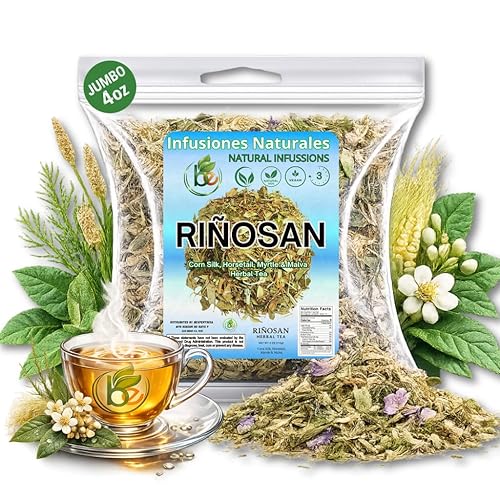 Riñosan Herbal Tea (4 oz) - Traditional Kidney Wellness Support Blend - Corn Silk, Horsetail, Myrtle & Malva - 100% Natural Loose Leaf Infusion