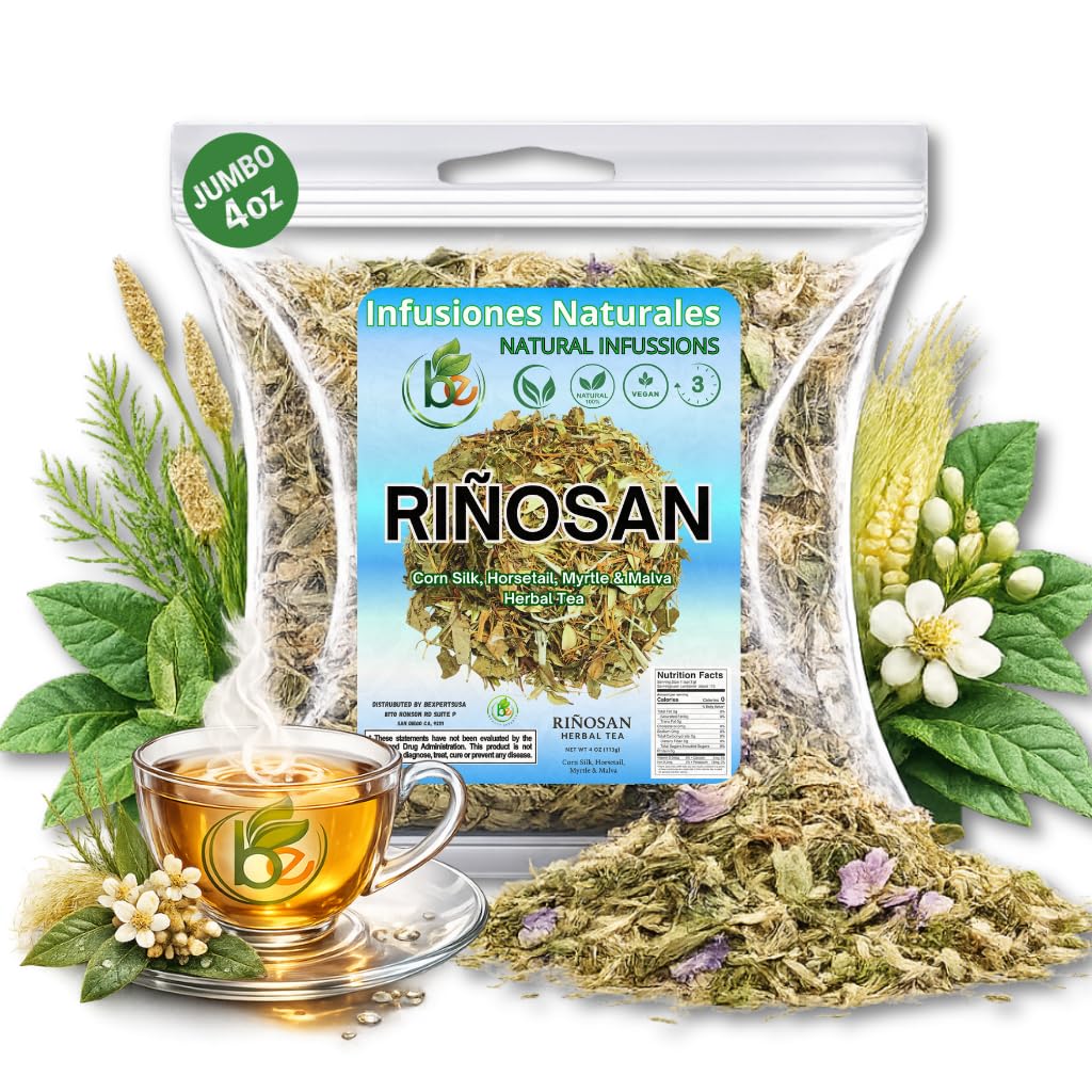 Riñosan Herbal Tea (4 oz) - Traditional Kidney Wellness Support Blend - Corn Silk, Horsetail, Myrtle & Malva - 100% Natural Loose Leaf Infusion
