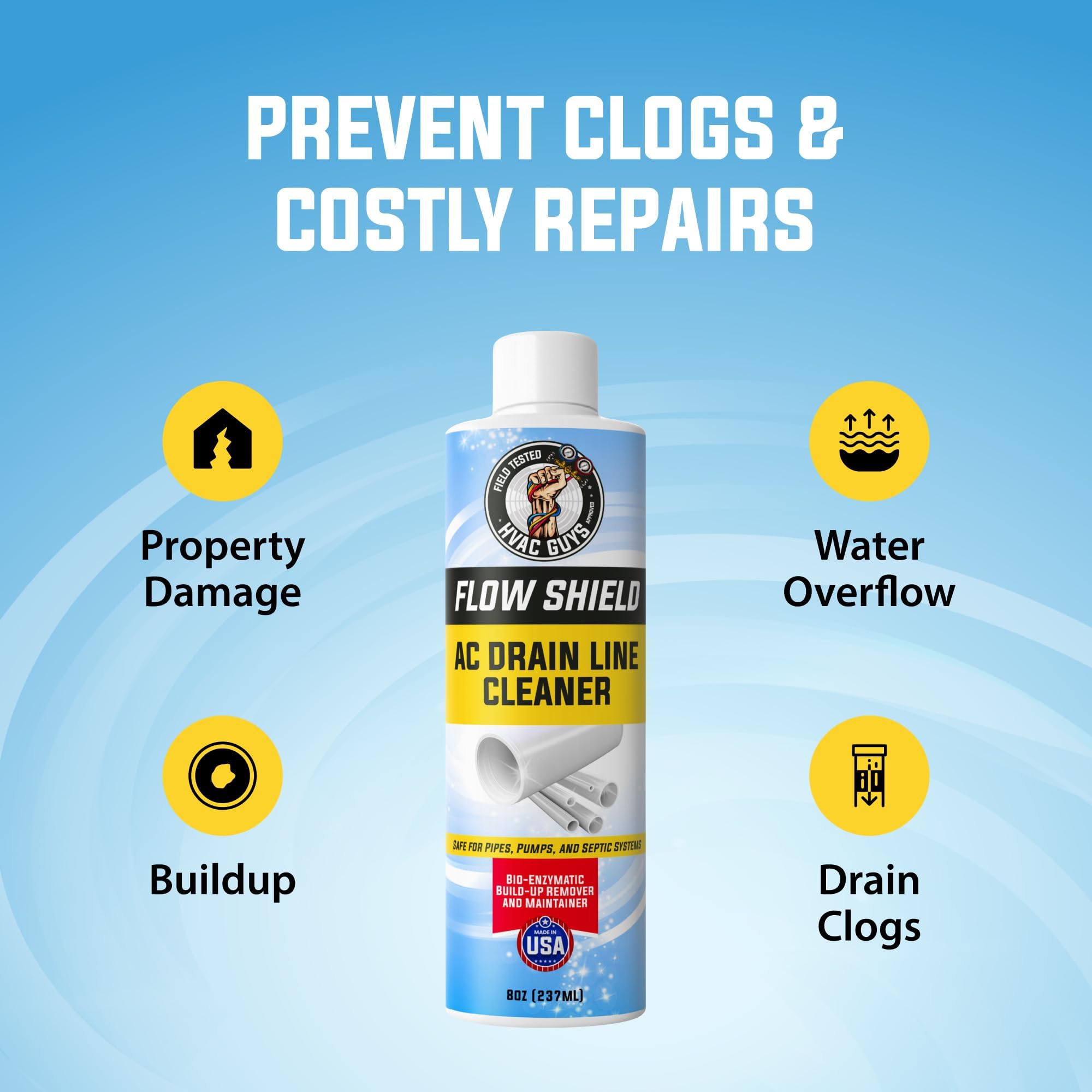 AC Drain Line Cleaner 2 Pack | Prevent Buildup and Overflow | 8oz - Up to 3 Months of Protection | Fast Acting & Long Lasting Bio-Enzymatic Formula