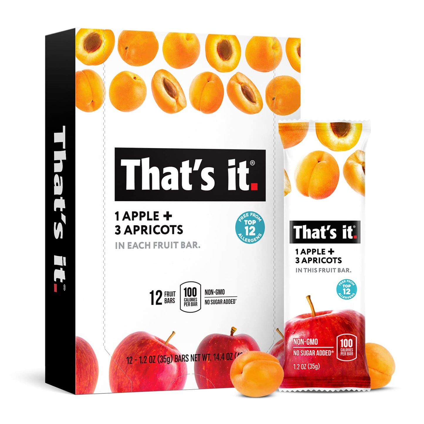 That's it. Apple + Apricot 100% Natural Real Fruit Bar, Best High Fiber Vegan, Gluten Free Healthy Snack, Paleo for Children & Adults, Non GMO No