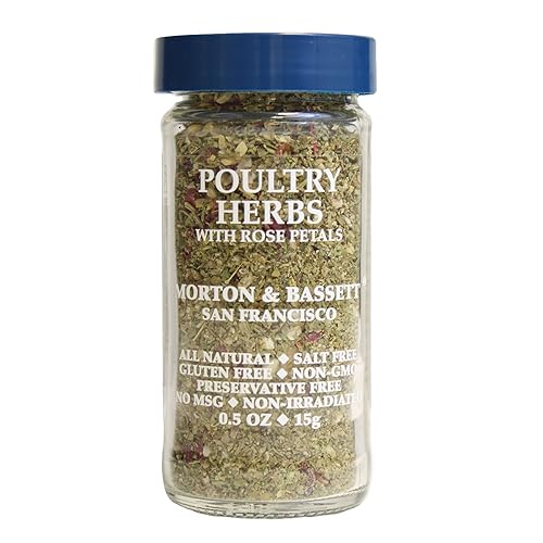 Morton & Bassett Poultry Herbs with Rose, 0.5 oz - Salt-Free, Non-GMO, Herb Blend for Chicken, Turkey & Stuffing