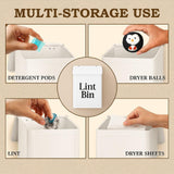MTTRADERS Magnetic Lint Bin for Laundry Room Organization & Storage, Wall-Mounted Dryer Lint Bin Trash Can with Lid, Lint Box Includes Brush, 2 White