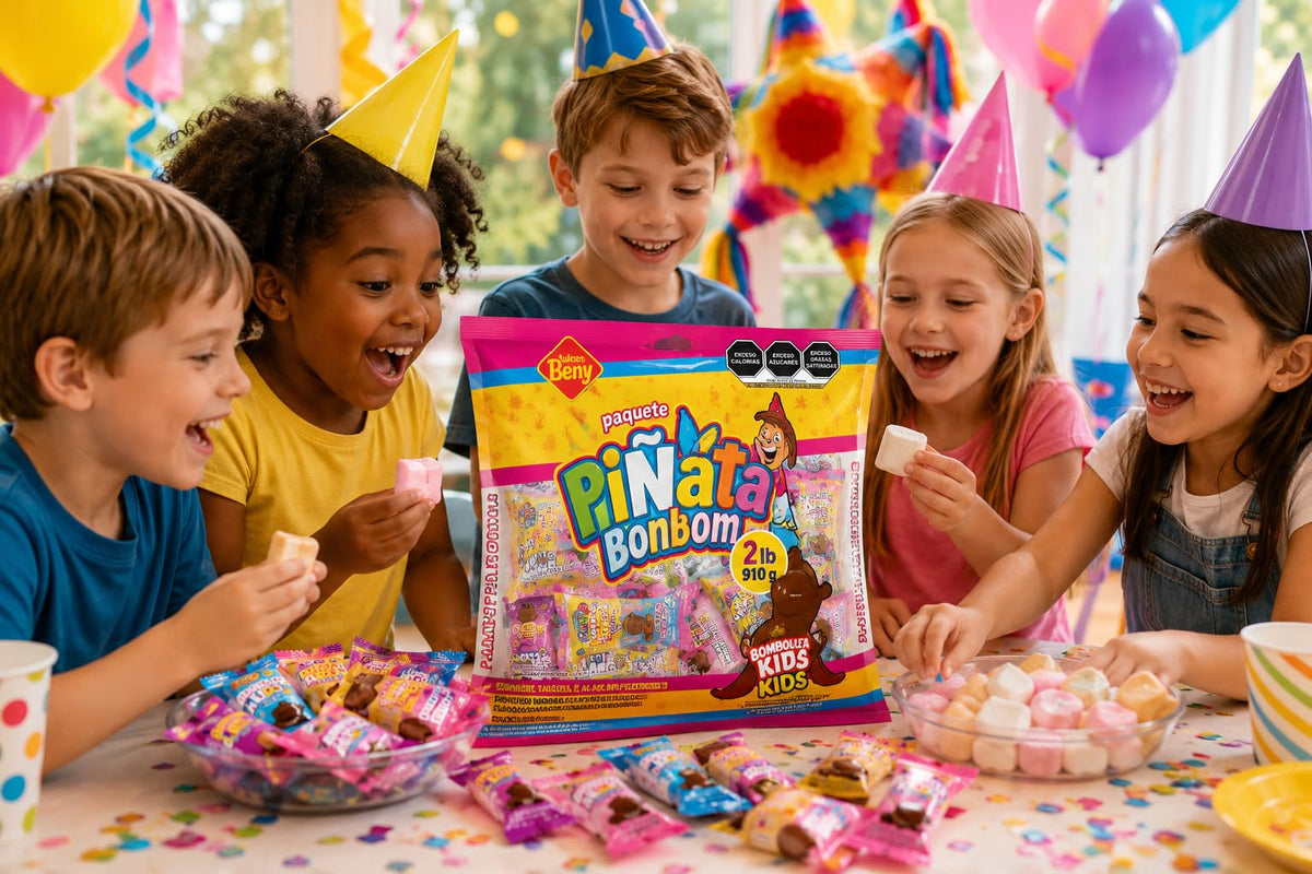 Piñata Bonbom Mexican Marshmallow Candy Mix, 2 lb (910g), 4 Flavors, Individually Wrapped Party Candy