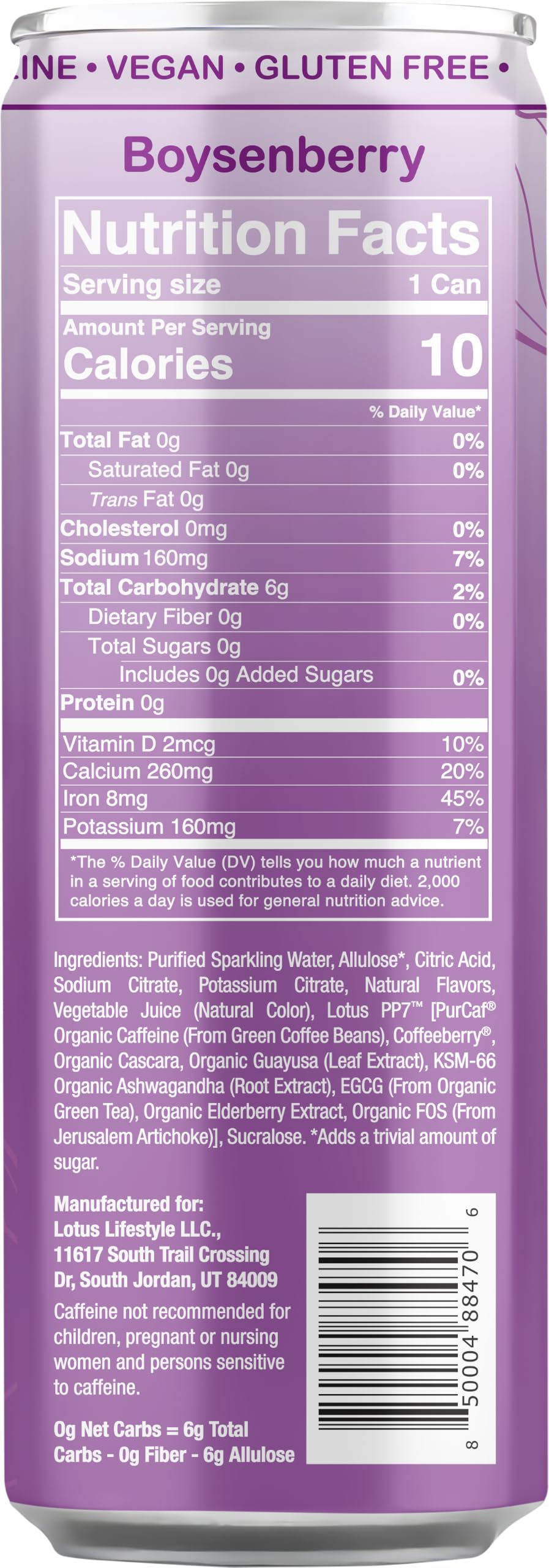 Purple Lotus Boysenberry Plant Power® Zero Sugar 160 mg, 12 Pack 12 oz Cans