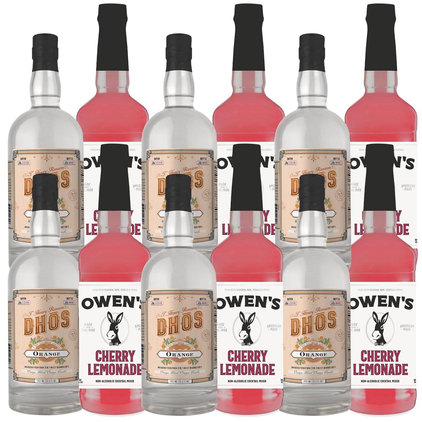 Dh?s Handcrafted Non-Alcoholic Orange 6 Pack w 6 Pack Owen’s Mixers Cherry Lemonade - Keto-Friendly, Zero Sugar, Zero Calories, Zero Proof - 750 ML