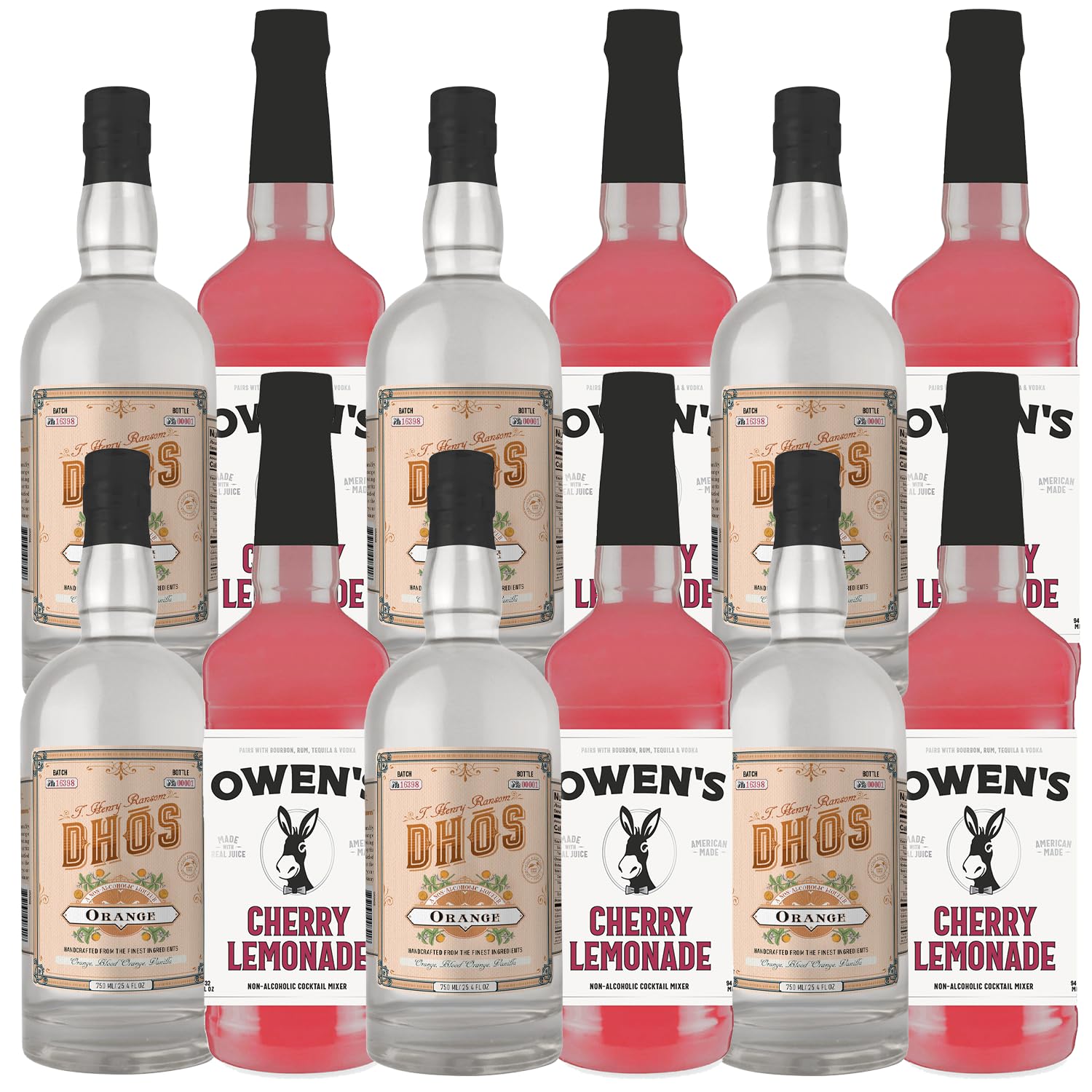 Dh?s Handcrafted Non-Alcoholic Orange 6 Pack w 6 Pack Owen’s Mixers Cherry Lemonade - Keto-Friendly, Zero Sugar, Zero Calories, Zero Proof - 750 ML