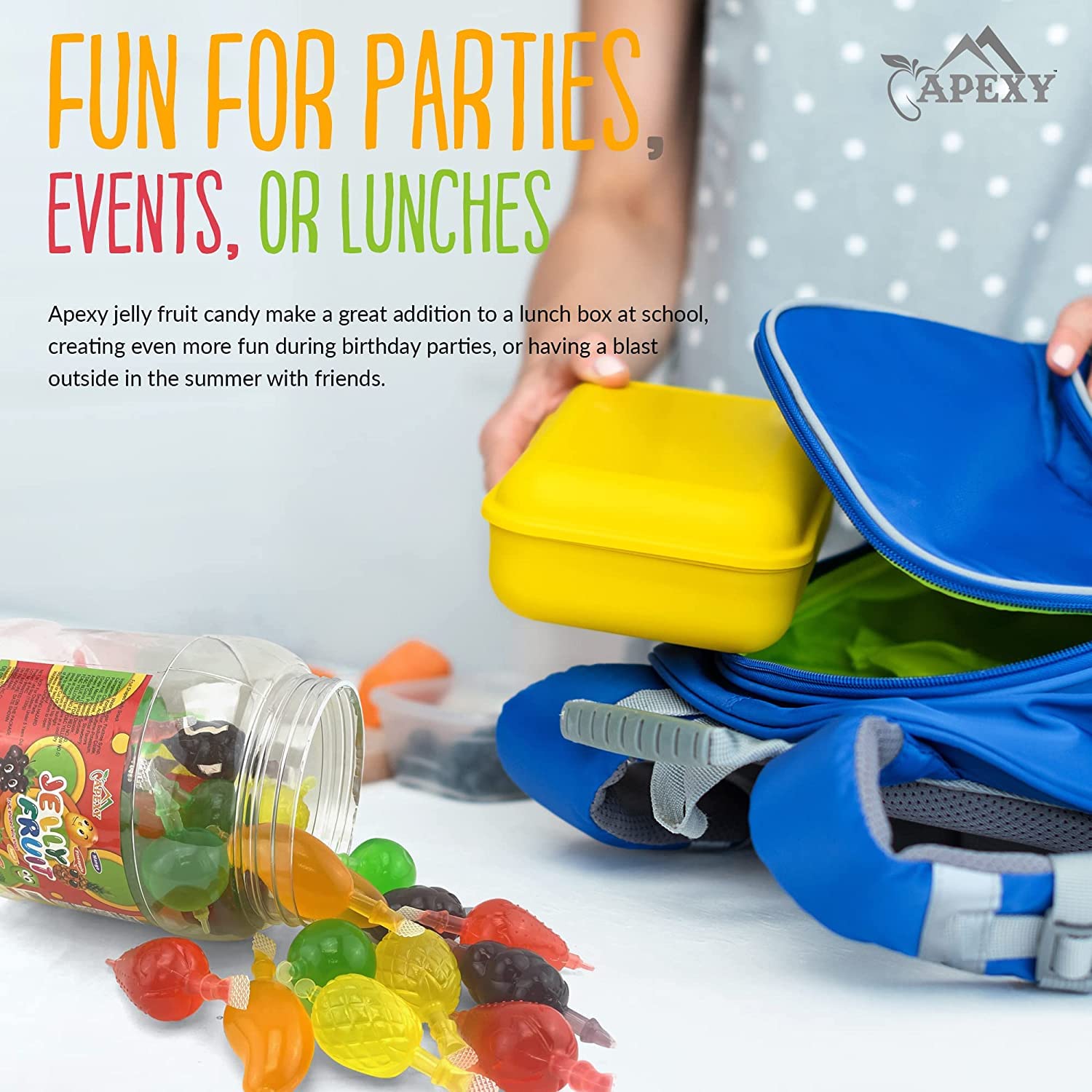 Apexy Jelly Fruit Candy - Assorted Fruit Flavors, Halloween Treat Juicy Chewy Gel Snacks, Kids & Adults Party Favors, Fun Treats for Goodie Bags