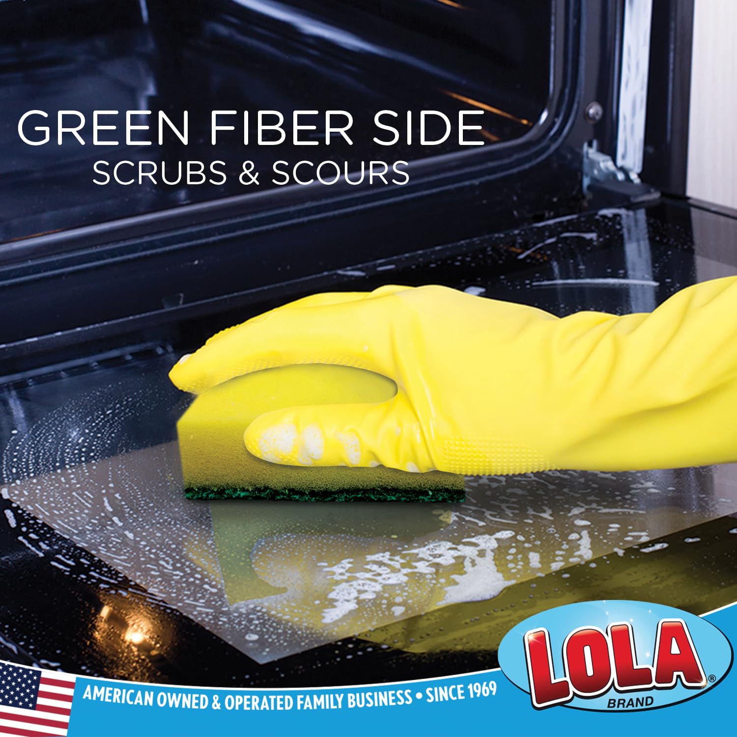 LOLA Pot Brite Scour N' Sponge, 12 Pack, Non-Scratch Dish Scrub, Nylon & Polyester, Fiber Side Scrubs & Scours & Sponge Side Wipes & Dries