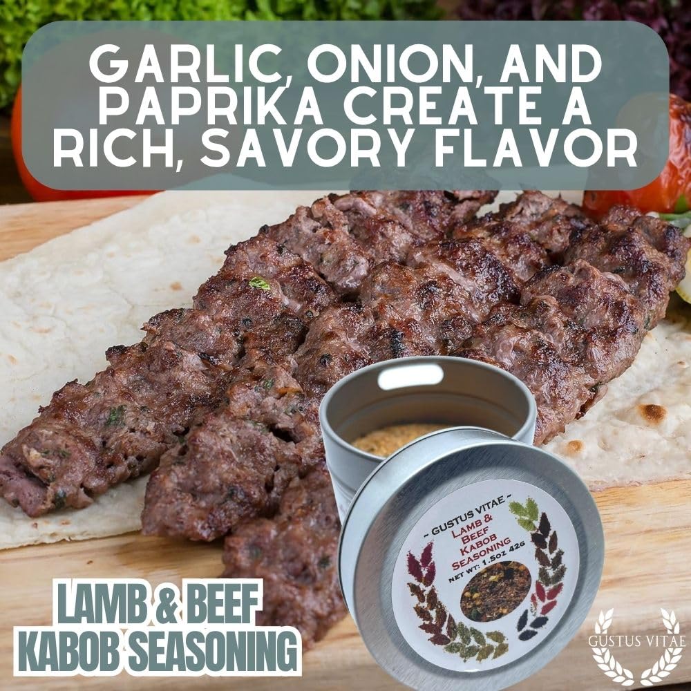Lamb & Beef Kabob Seasoning | Authentic Gourmet Spice Blend | All Natural, Non GMO | Hand Made, Small Batch | Made in USA | Artisanal Kabob & Meat Rub
