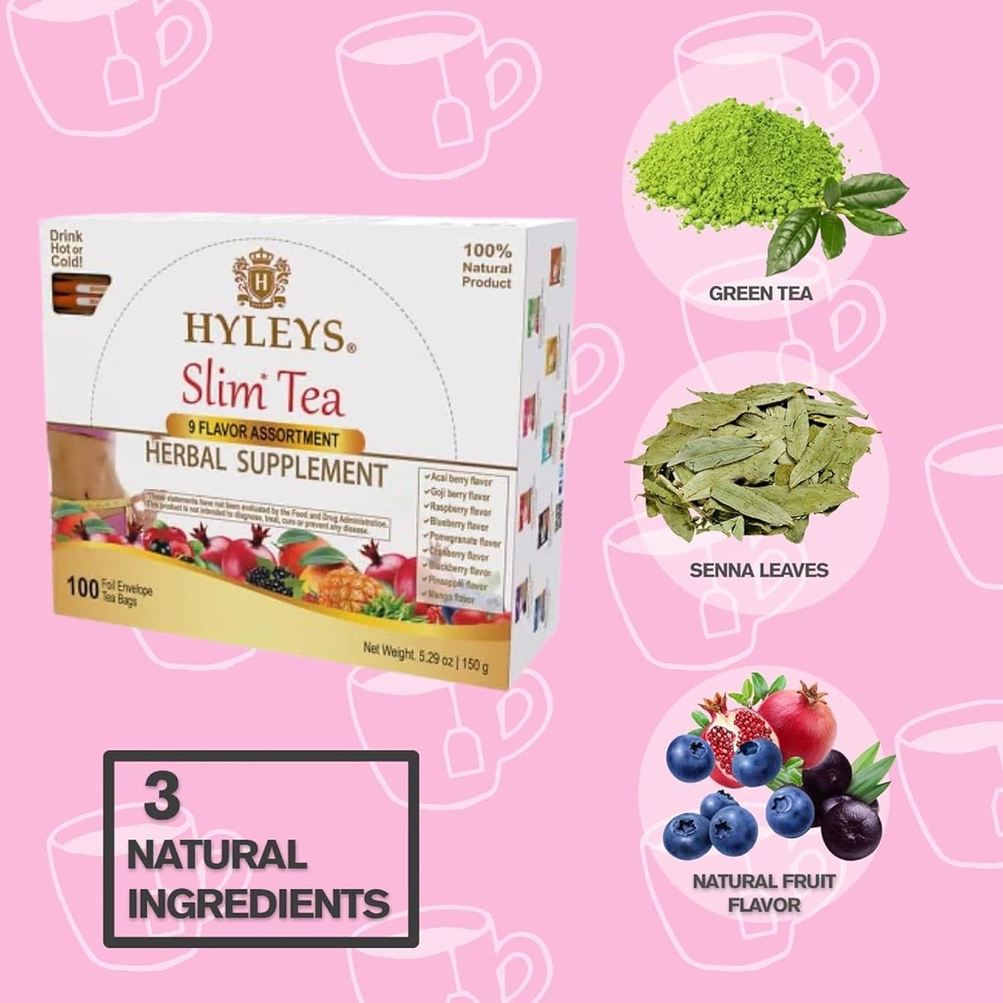 Hyleys Slim Tea Variety Pack Bundle - 9 Flavor Assortment, Acai Berry, and Goji Berry - 200 Total Tea Bags for a Delicious Tea Experience