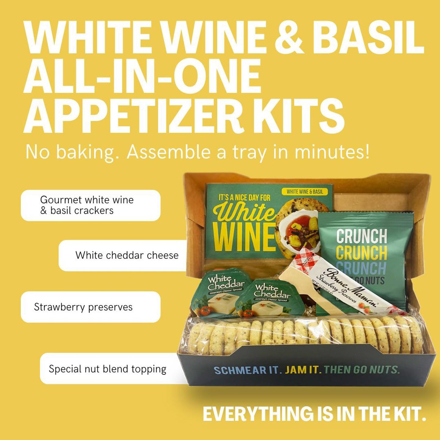 Crackerology White Wine & Basil Gourmet Artisan Snack Kits, 20 Count Crackers Plus Toppings, Easy & Simple Ready-to-Eat, Appetizer For Charcuterie