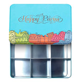 JewFadz Happy Purim Shaloch Manos Gift Tin - Attractive design Empty Box- Megillah Favorite food Hamantashen Container LARGER 9.56" by 7.79" by 2.36"