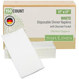 SimuLinen White Disposable Dinner Napkins with Pocket for Utensils, Decorative and Absorbent, Paper Napkins for Silverware, 17"x17", Box of 150
