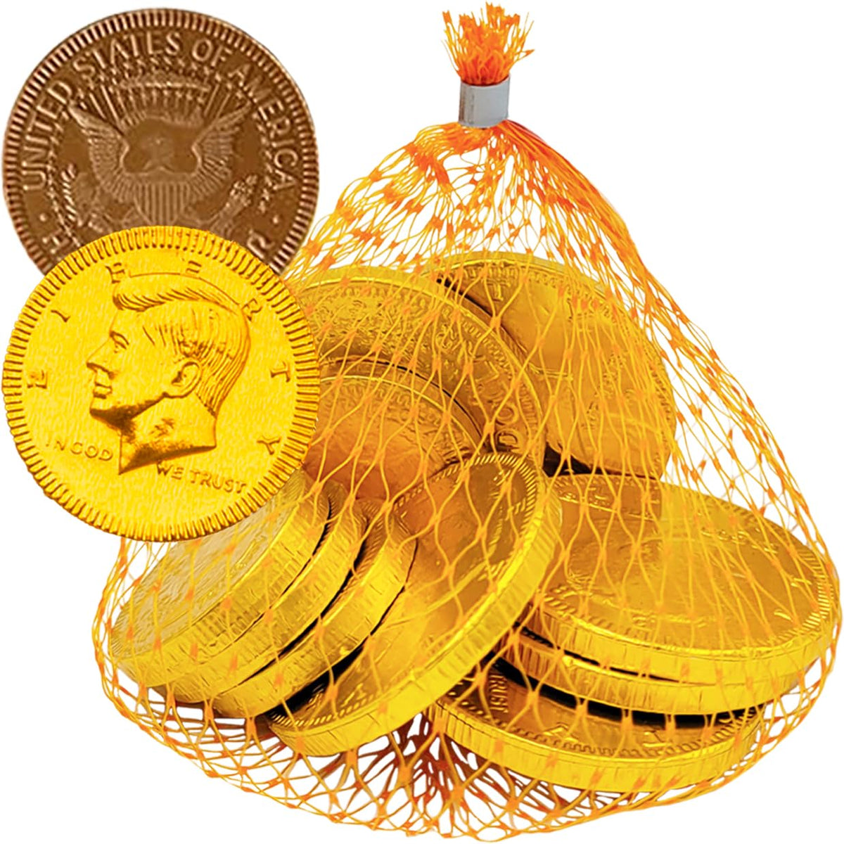 Fruidles Coins in Mesh Bags, 10 Half-Dollar Gold Coins, 18oz (12 Mesh Bags)