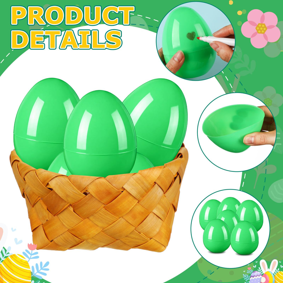 Leitee 24 Pcs Green Plastic Easter Eggs 4 Inch Large Blank Empty Eggs Bulk Paintable Detachable DIY Decoration for Easter Basket Stuffers Fillable