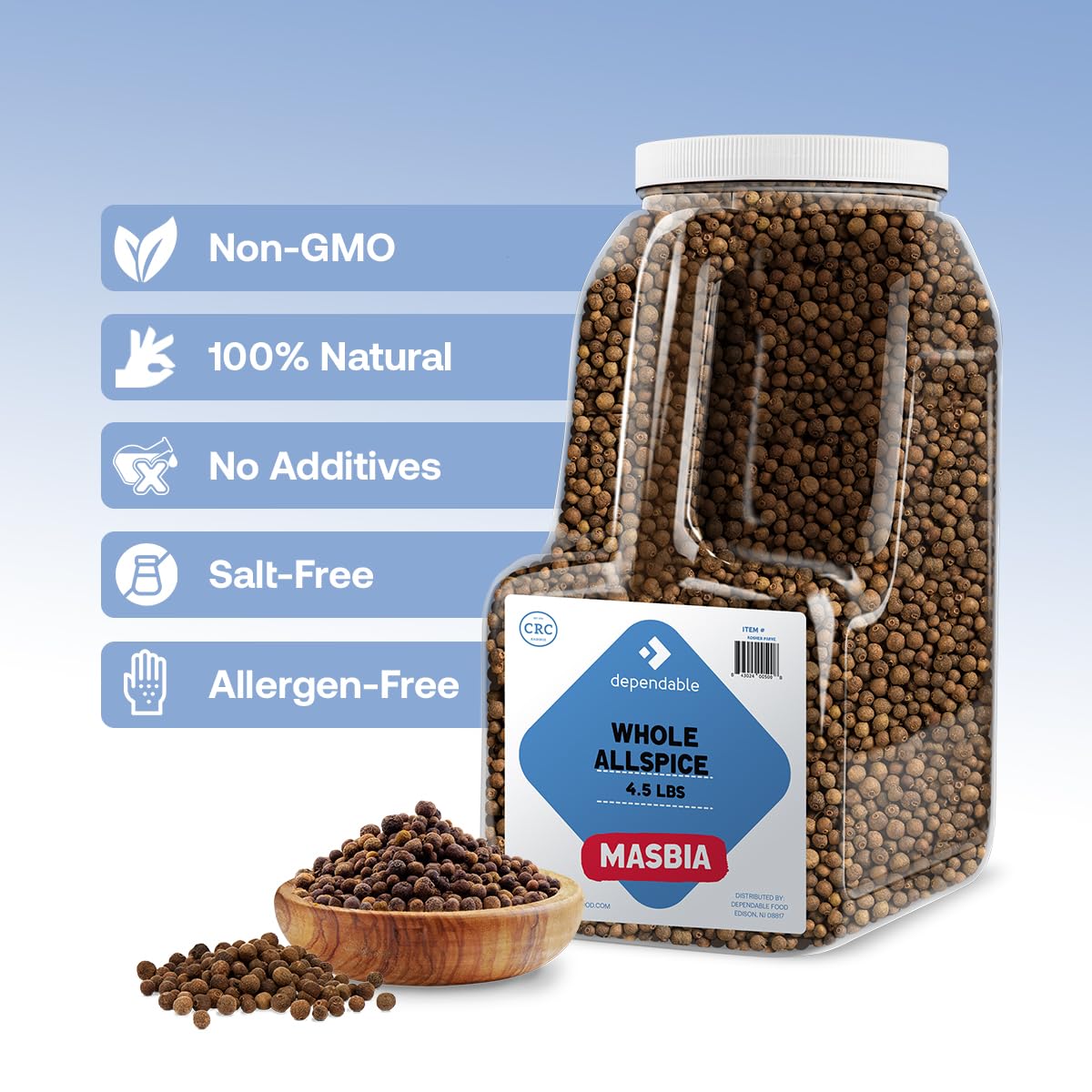 Dependable Foods Whole Allspice - 4.5 Lb. Bulk Jar - Non-GMO, Kosher, Salt-Free, Allergen-Free Seasoning | Aromatic Infusion