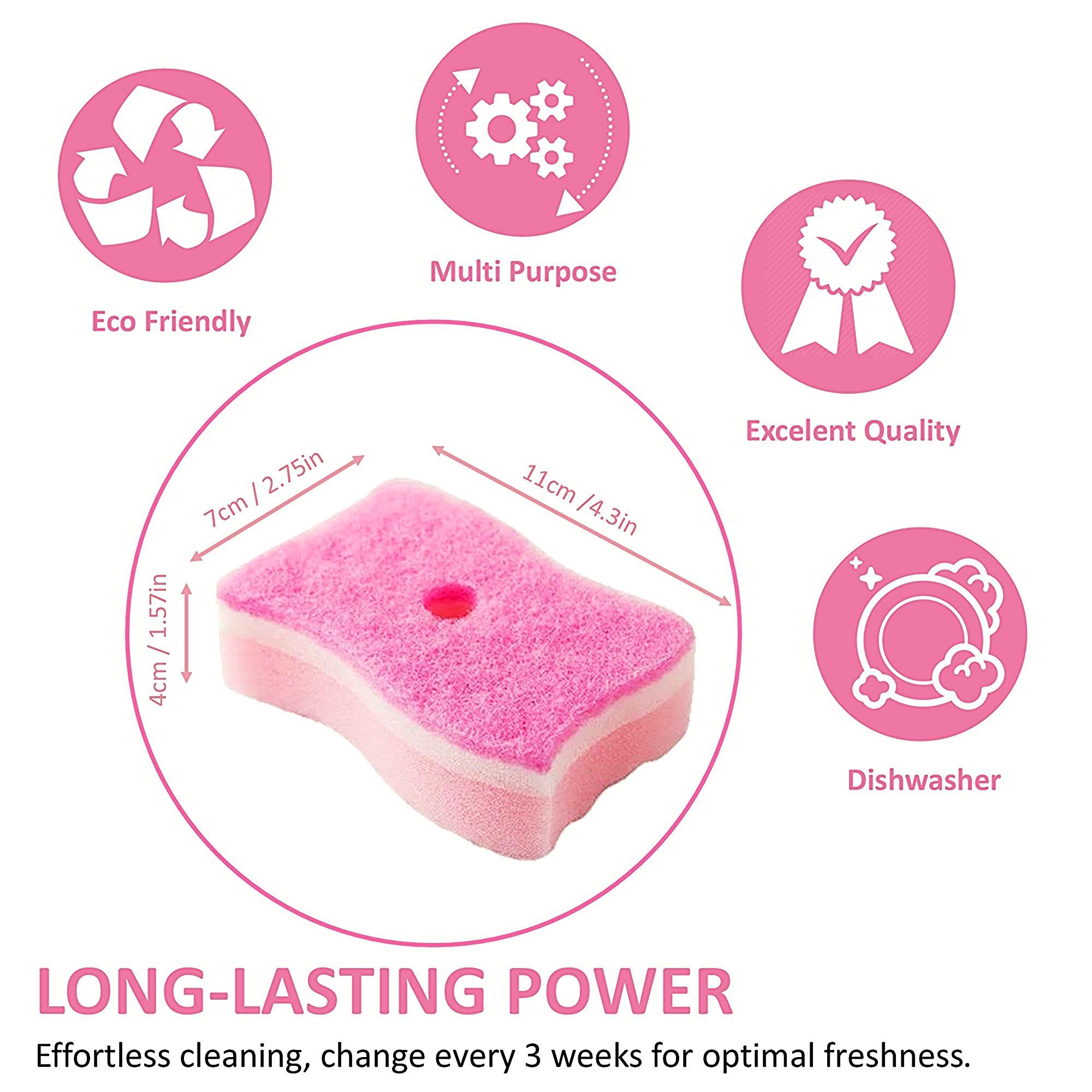 Non-Scratch Scrub Sponges, 6 Pack, Odor Free, Gentle on Sink, Counters, Surfaces, Pots, Pans, for Dishwashing & Household Cleaning with 1Sponge Holder