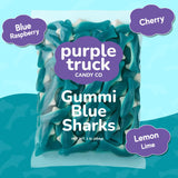 Purple Truck Candy Blue Gummy Sharks - Soft & Chewy Shark Shaped Gummies - Multi-Flavor Mashup of Blue Raspberry, Cherry & Lemon Lime - Perfect