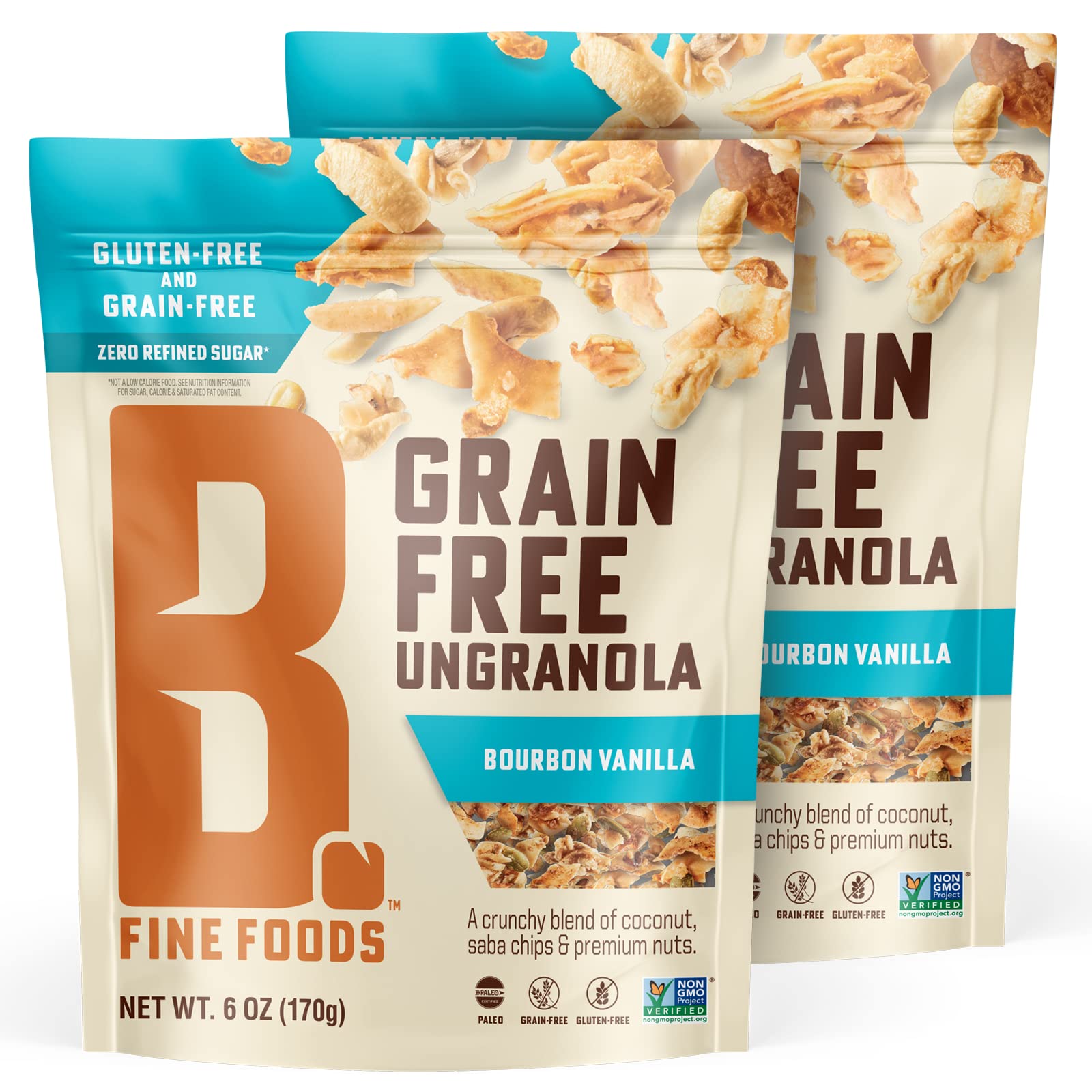 B. Fine Foods Grain-Free Crunchy Granola Snack of Coconut, Saba Chips & Premium Nuts - UnGranola Bourbon Vanilla - Zero-Refined Sugar, Gluten-Free