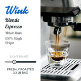 Wink Coffee Blonde Espresso Whole Bean Coffee, 2.2 lb Bag, Light Roast Coffee Beans, 100% Arabica, Single Origin, Gourmet, Small-Batch, Smooth