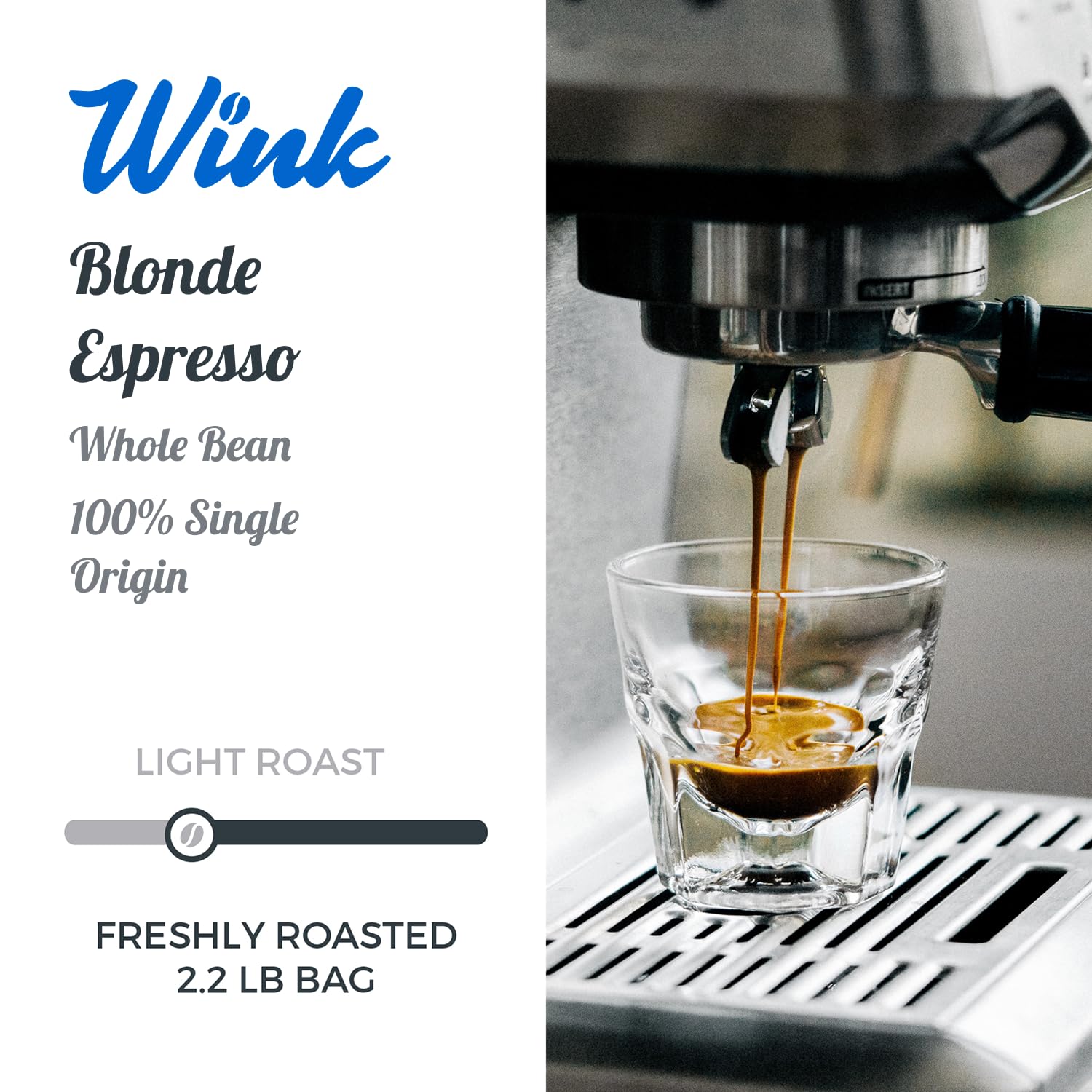 Wink Coffee Blonde Espresso Whole Bean Coffee, 2.2 lb Bag, Light Roast Coffee Beans, 100% Arabica, Single Origin, Gourmet, Small-Batch, Smooth