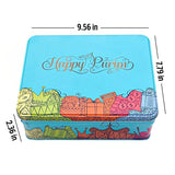 JewFadz Happy Purim Shaloch Manos Gift Tin - Attractive design Empty Box- Megillah Favorite food Hamantashen Container LARGER 9.56" by 7.79" by 2.36"