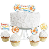 Big Dot of Happiness Here Comes The Son Dessert Cupcake Toppers, Boy Boho Baby Shower Clear Treat Picks - Set of 24