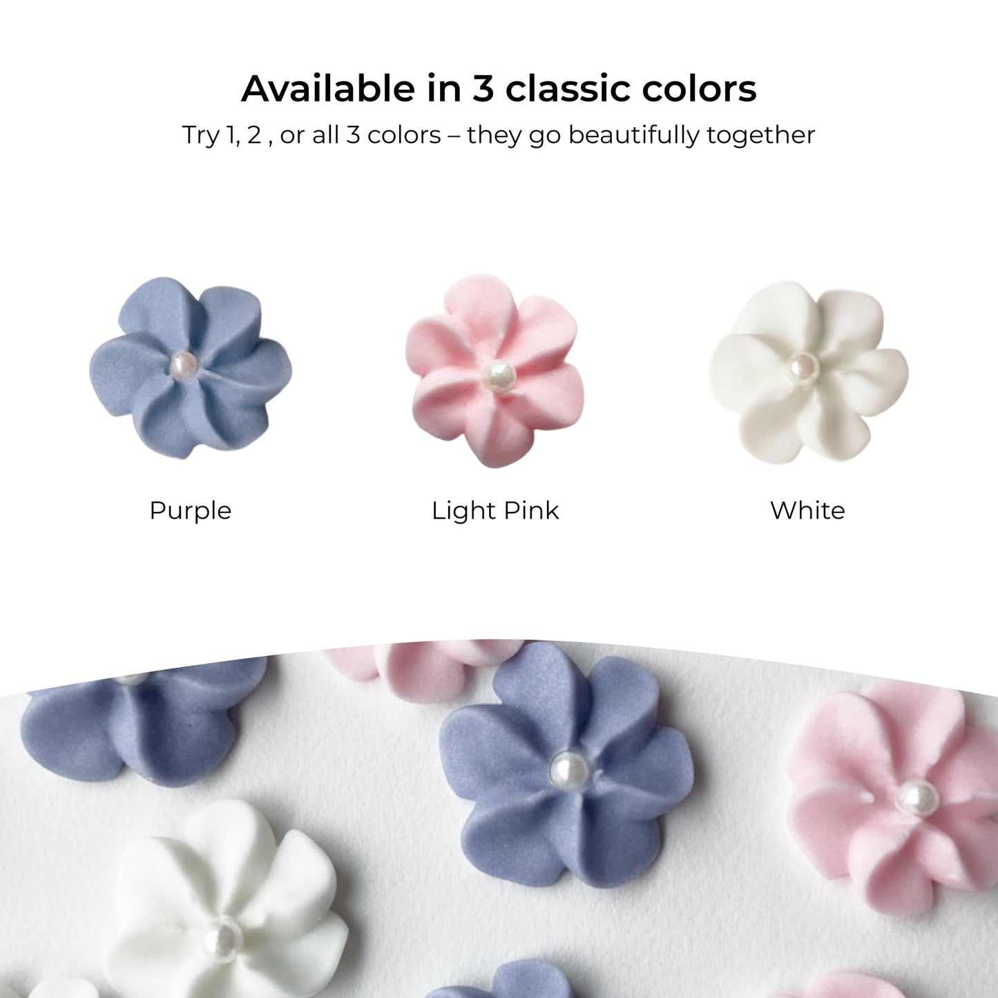 Mini Edible Royal Icing Flowers (36 Count), Petite Edible Flower Cake Decorations, Edible Flowers for Cupcakes, Flowers with Pearl Sprinkles for Cakes